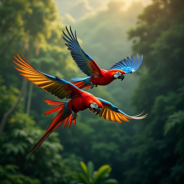 Scarlet Macaws, Volcanoes, Rainforest