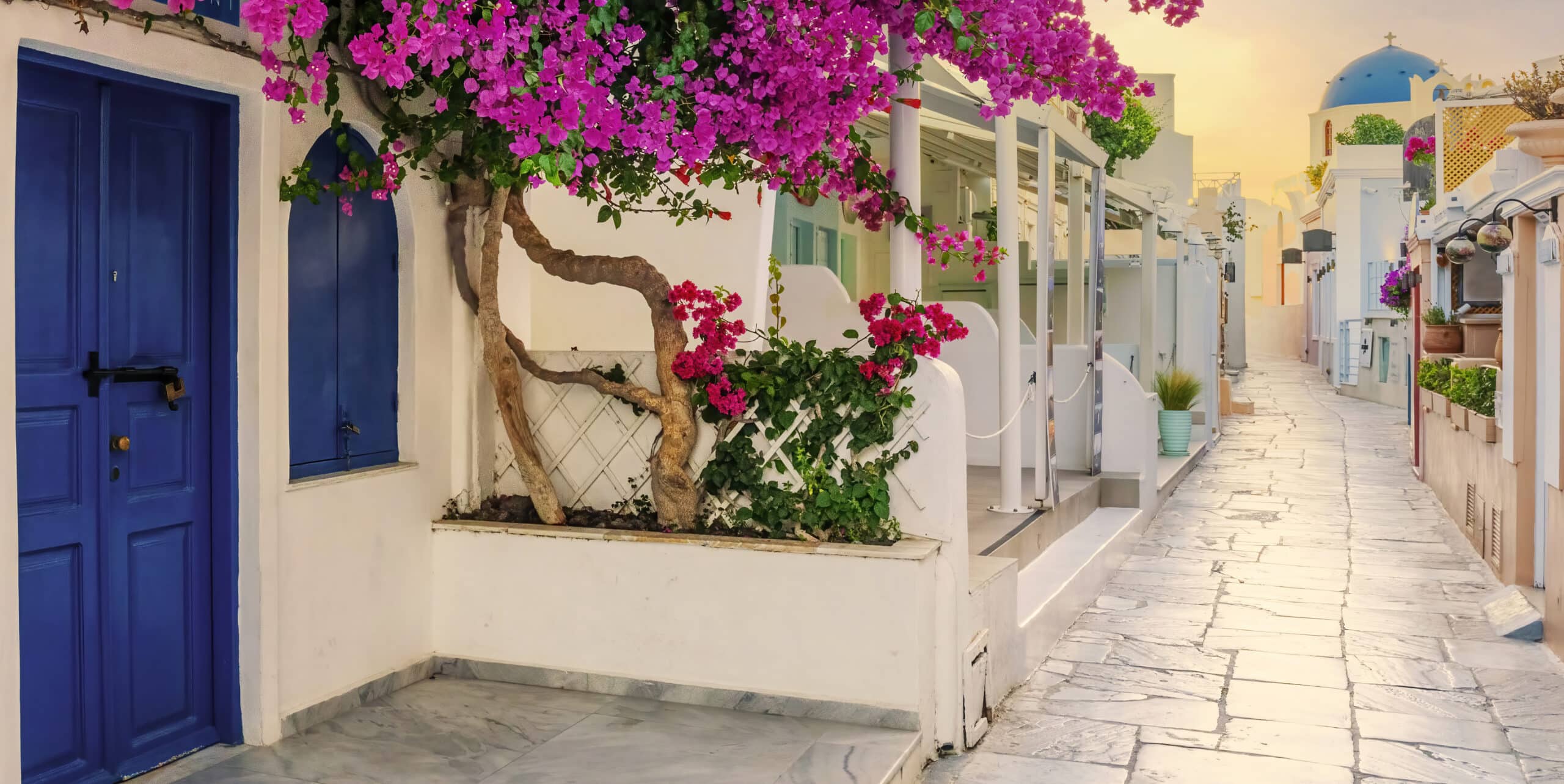 View of Oia street in the mornong